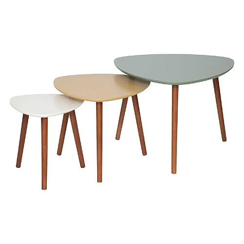 Atmosphera Lot de 3 tables d'appoint design Mileo - Vert, ocre et blanc