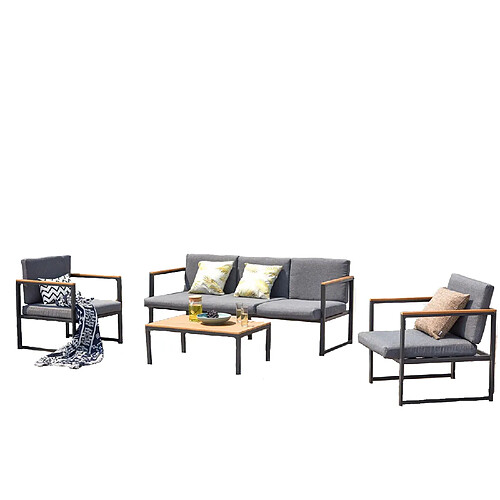 Concept Usine Salon de jardin bas en aluminium gris TAHINA