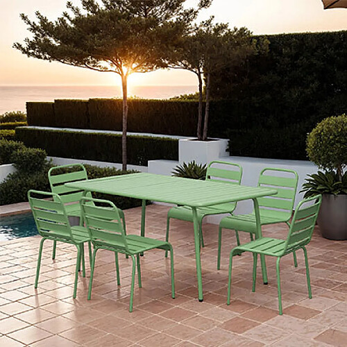 Mes Ensemble table de jardin + 6 chaises en métal vert - BACA