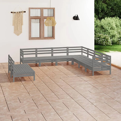 vidaXL Salon de jardin 9 pcs - Bois de pin massif gris