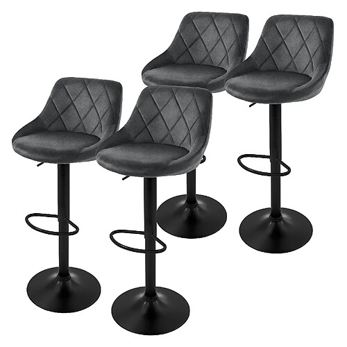 Ml-design Tabouret de bar velours - gris