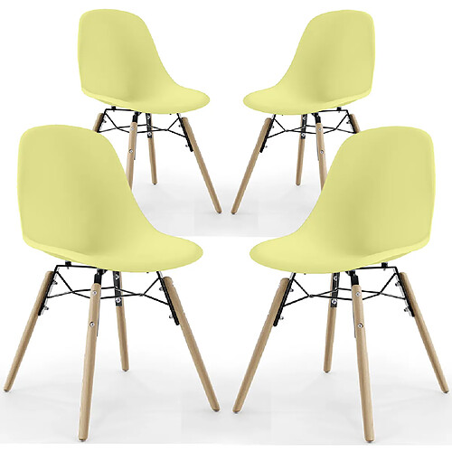 ICONIK INTERIOR Chaise de Salle à Manger - Design Scandinave - Pieds en Bois - Lot de 4 - Skögur Jaune pâle