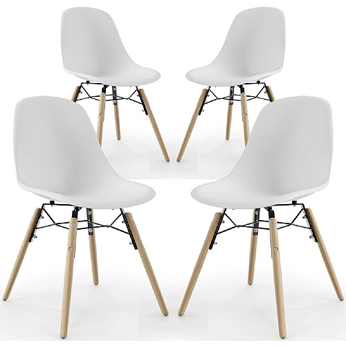 ICONIK INTERIOR Chaise de Salle à Manger - Design Scandinave - Pieds en Bois - Lot de 4 - Skögur Blanc