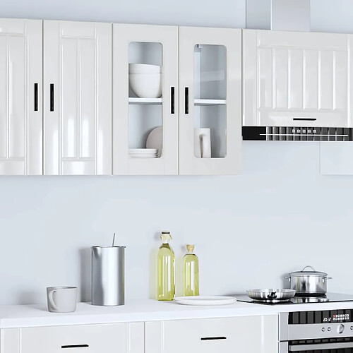 2 Armoires Murales De Cuisine Porto Blanc Brillant - Rangement Optimisé Et Design Moderne