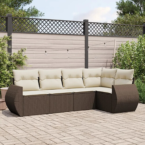 vidaXL Salon de jardin avec coussins 5 pcs marron résine tressée