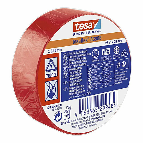Tesa Ruban isolant PVC - Rouge