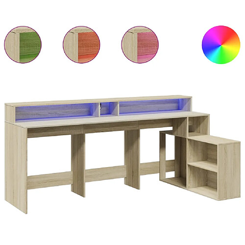 Bureau LED helloshop26 - Chêne Sonoma 200x104x91 cm