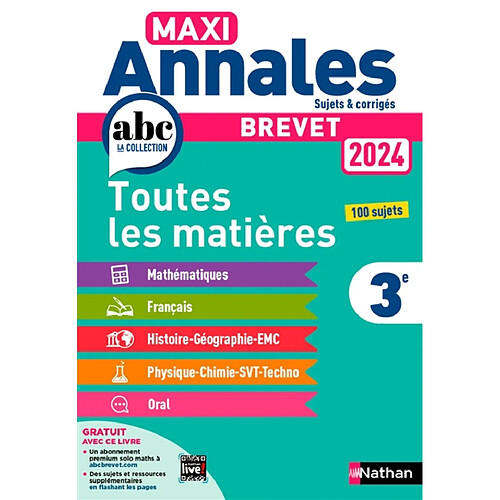 Maxi annales brevet 2024 3e : toutes les matières, 100 sujets · Occasion