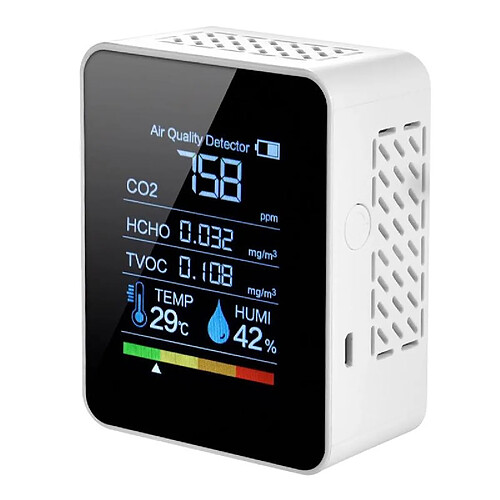 Détecteur de CO2 Portable 5 en 1 avec Affichage LED Digital pour Qualité d'Air Intérieur - Yonis