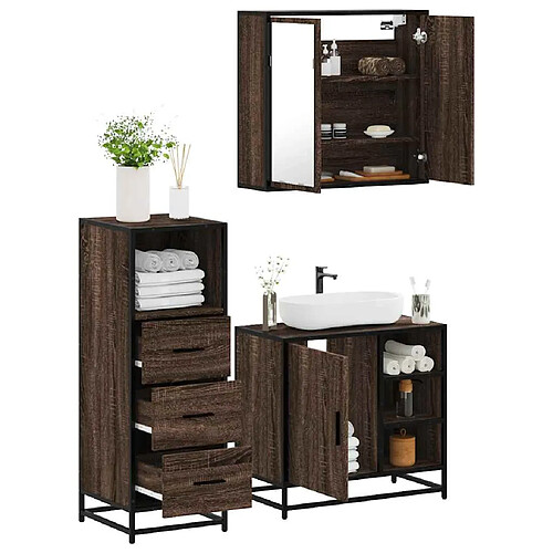 vidaXL Ensemble de meubles salle de bain 3 pcs - Chêne marron