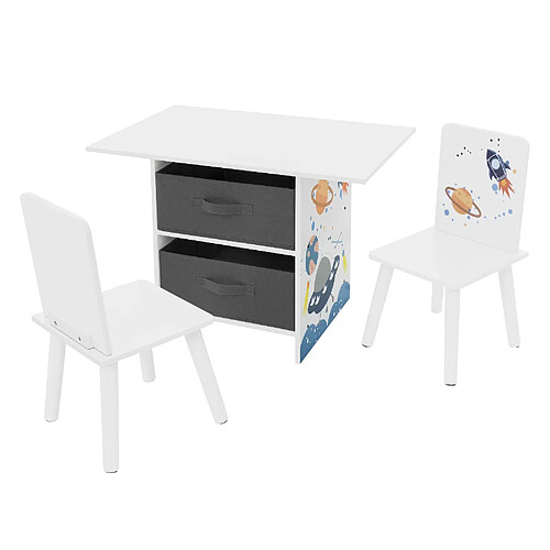 Joyz Ensemble meuble pour enfants 3 pcs. table à dessin + 2 chaises motif espace