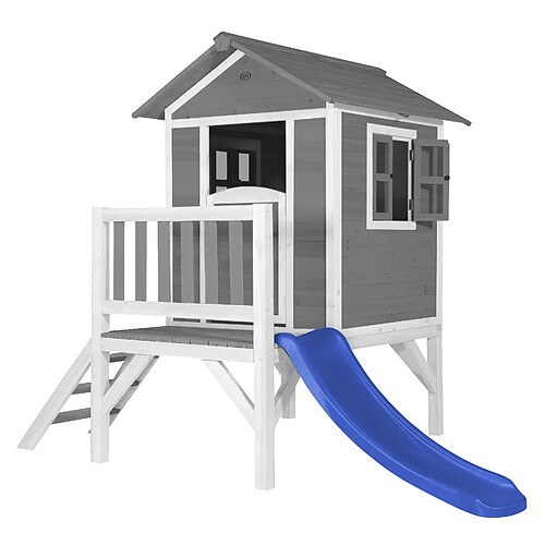 Axi House AXI Maison Enfant Beach Lodge XL en Gris avec Toboggan en Bleu | Maison de Jeux en Bois FFC pour les Enfants | Maisonnette / Cabane en Bois