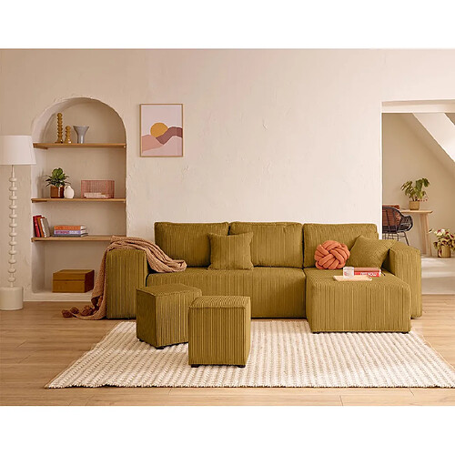 Bestmobilier Topaze - canapé d'angle réversible 4 places - convertible avec coffre, tablette et poufs -