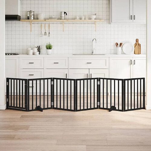 vidaXL Barrière Pour Chiens Et Porte 6 Panneaux - Noir