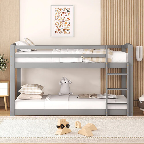 KOMHTOM Lits superposés 90x200 cm gris bois massif