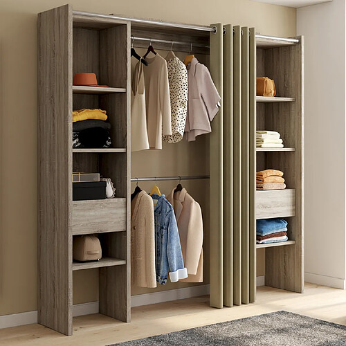 Idmarket Dressing extensible double MERYL 120/180 x 50 x 180 cm hêtre