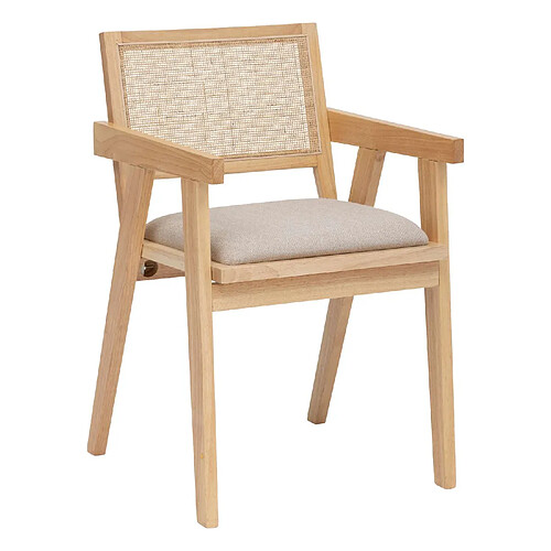 Atmosphera Fauteuil de table en bois et cannage KOLIA - Beige