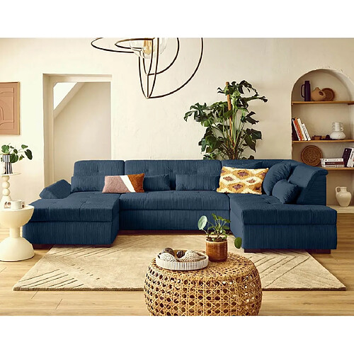 Lisa Design Vermont S - canapé panoramique d'angle droit 7 places en velours côtelé