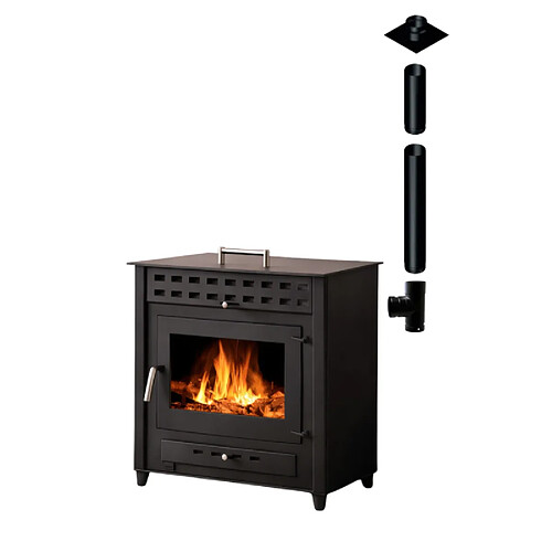 Interstoves Pack Poêle à bois NOA 9 bûches 50cm + Kit Conduit 150 -