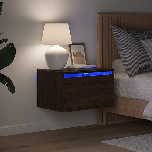 VidaXL Table de Chevet Murale avec LEDs 50x36x30 cm - Chêne Marron