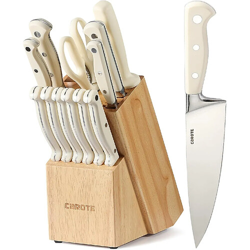 Vendos85 set de 14 Couteaux Cuisine Professionnels en Acier Inoxydable avec Bloc Couteaux en Bois