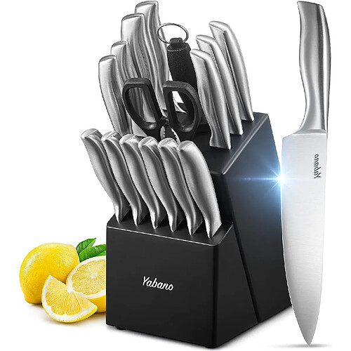 Vendos85 Set de 16 Couteaux Cuisine en Acier Inoxydable avec Support en Bois
