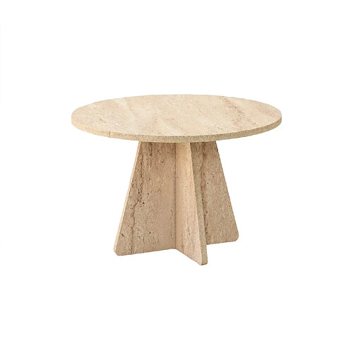 Toilinux Table basse ronde effet travertin VALENCE - Beige