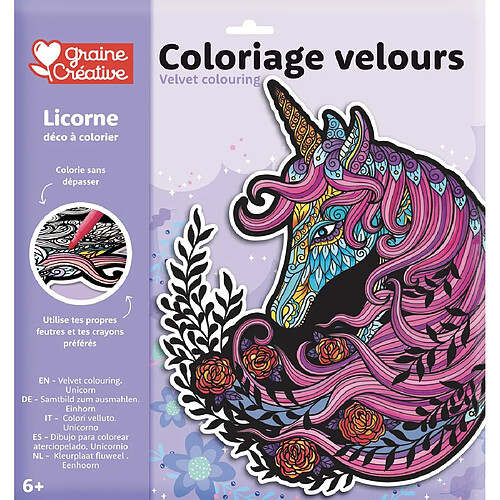 Graine créative Coffret coloriage velours licorne