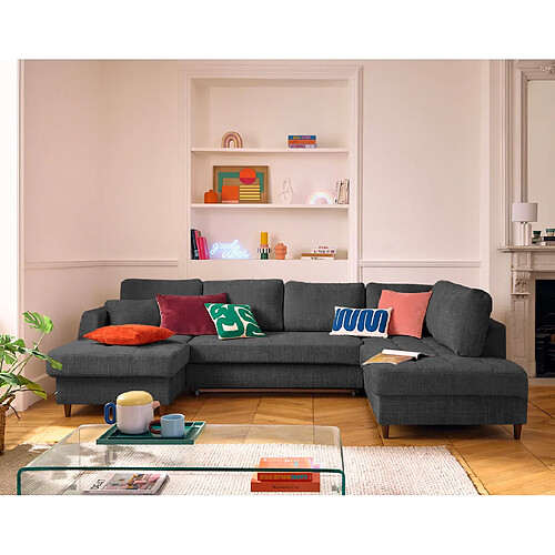 Lisa Design Anna - canapé panoramique d'angle droit 7 places convertible avec coffre en velours