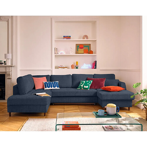 Lisa Design Anna - canapé panoramique d'angle gauche 7 places convertible avec coffre en velours