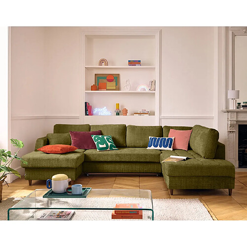 Lisa Design Anna - canapé panoramique d'angle droit 7 places convertible avec coffre en velours