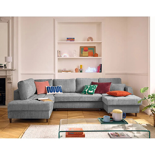 Lisa Design Anna - canapé panoramique d'angle gauche 7 places convertible avec coffre en velours