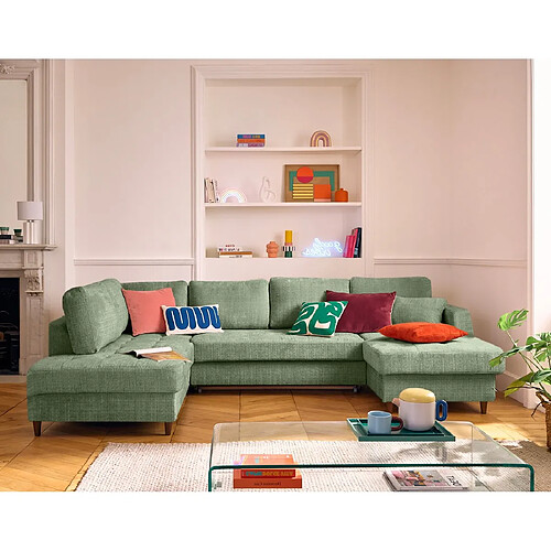 Lisa Design Anna - canapé panoramique d'angle gauche 7 places convertible avec coffre en velours