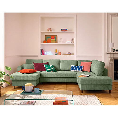 Lisa Design Anna - canapé panoramique d'angle droit 7 places convertible avec coffre en velours