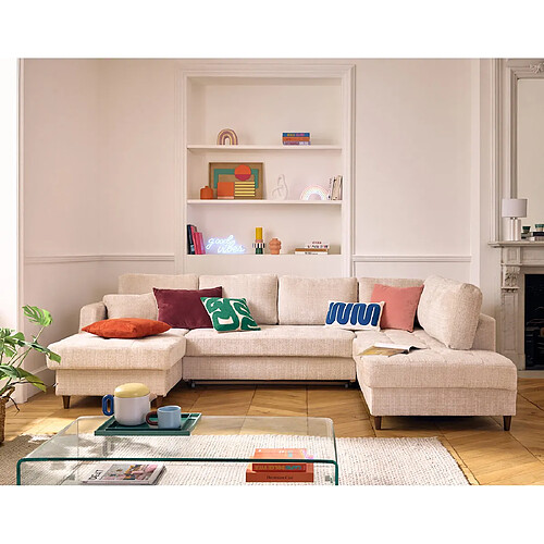 Lisa Design Anna - canapé panoramique d'angle droit 7 places convertible avec coffre en velours