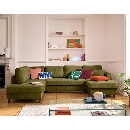 Lisa Design Anna - canapé panoramique d'angle gauche 7 places convertible avec coffre en velours