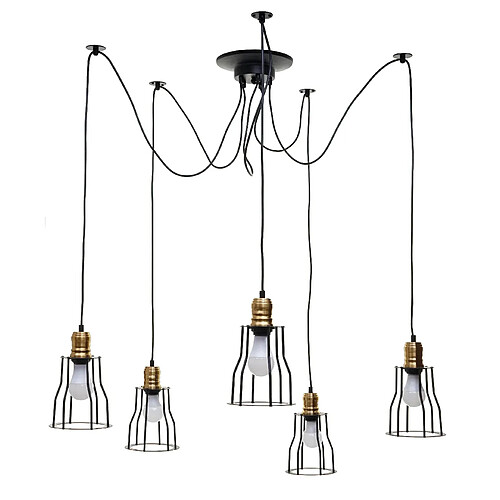 Decoshop26 Suspension 5 lumières - Noir et or
