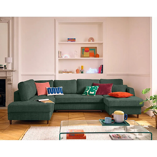 Lisa Design Anna - canapé panoramique d'angle gauche 7 places convertible avec coffre en velours