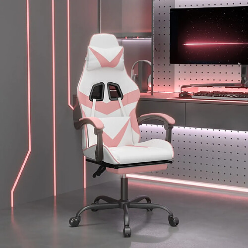 vidaXL Chaise de Jeu avec Repose-pied - Blanc/Rose