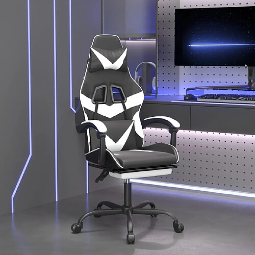 vidaXL Chaise de Jeu avec Repose-Pied - Noir et Blanc