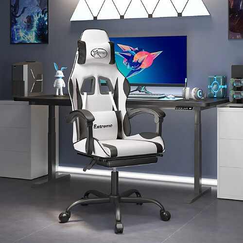 vidaXL Chaise de jeu et repose-pied - Blanc/Noir