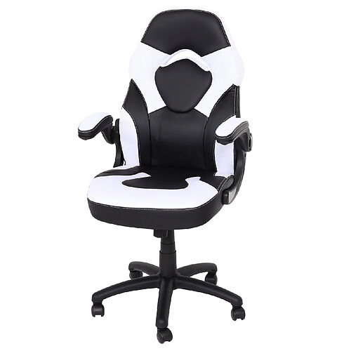 Decoshop26 Chaise de bureau pivotante avec accoudoir réglable en hauteur PVC noir et blanc 04_0006226