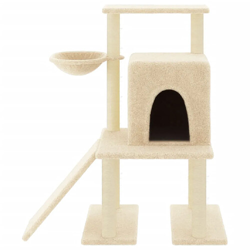 Helloshop26 Arbre à chat tour avec maison et panier 96,5 cm crème