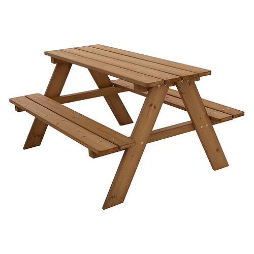 ML-Design Ensemble de jeu pour enfants bois marron 4 places table de pique-nique + 2 bancs