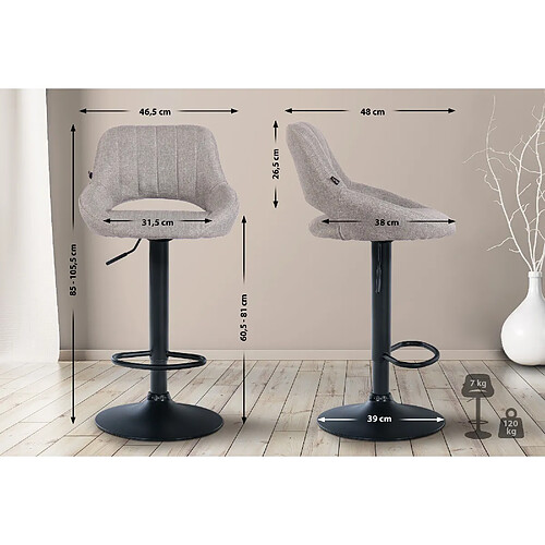 Lot de 2 tabourets de bar tissu - Gris