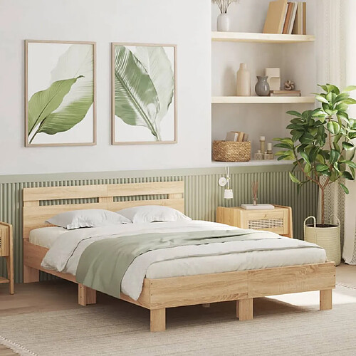 vidaXL Cadre de lit avec LED sans matelas chêne sonoma 120x190 cm