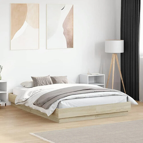 vidaXL Cadre de lit avec LED sans matelas chêne sonoma 120x190 cm