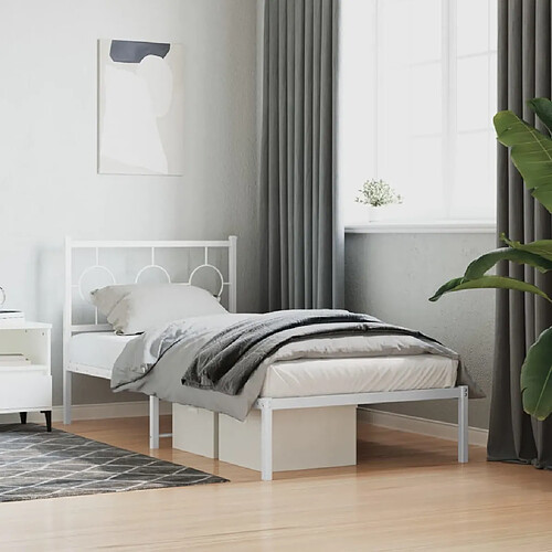 vidaXL Cadre de lit métal sans matelas avec tête de lit blanc 90x200cm