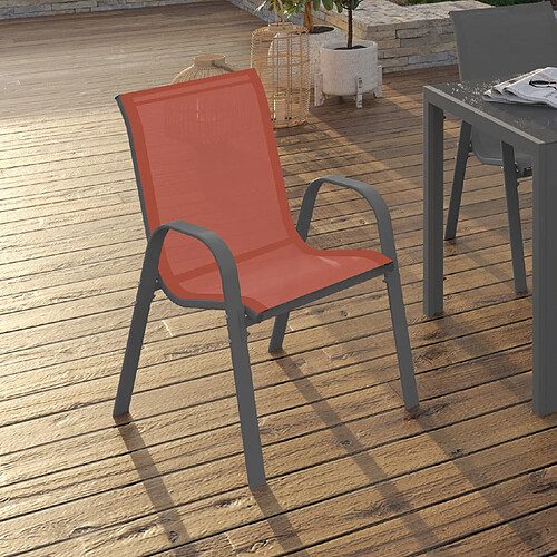Idmarket market Lot de 6 chaises jardin LYMA - Gris, Noir et Terracotta