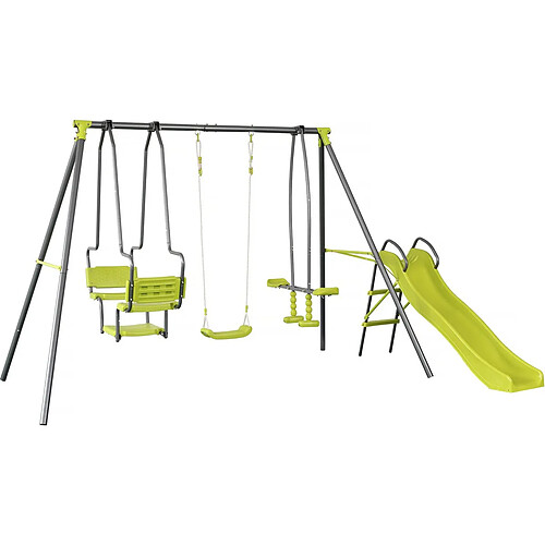 Habitat Et Jardin Portique en métal avec toboggan Ludo II avec 4 agrès - Vert